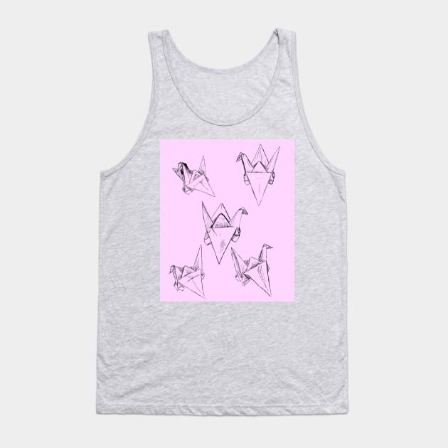 Pink Paper Cranes Tank Top by Art of V. Cook